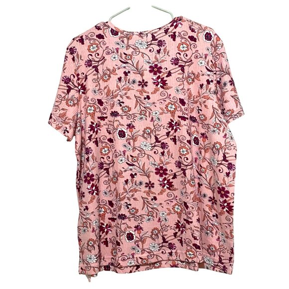 Vintage Womens Bloomcore Henley Top XL Pink Grandmacore Floral Print Spring - Picture 3 of 6